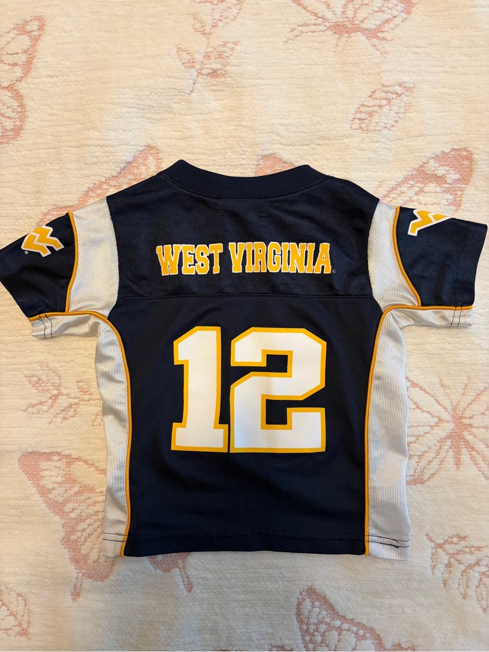 NCAA West Virginia Youth Football Jersey in Navy, Gold & White - #12